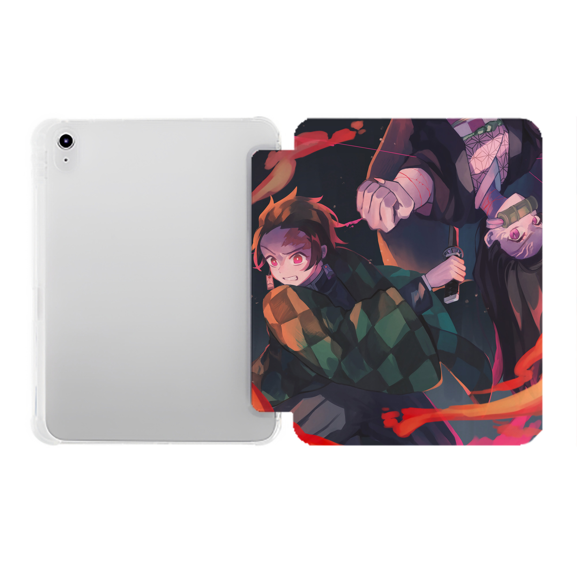 （画像用） 鬼滅の刃（きめつのやいば）竈門 炭治郎／かまど たんじろう Kamado Tanjirou IPad ケース ペン収納付き 三つ折りスタンド PUレザー×シリコン 対応機種9.5/10.5/10.9インチ